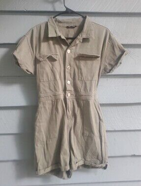 Short-Sleeve Utility One-Piece Romper Olivi